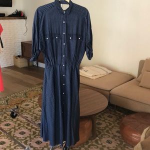 Pretty striped denim midi length dress.